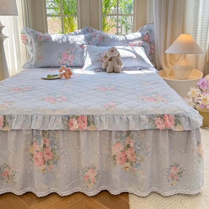 91家纺网 家纺一手货源 找家纺 美达2025全棉蕾丝小花边夹棉单床裙 轻柔漫漫