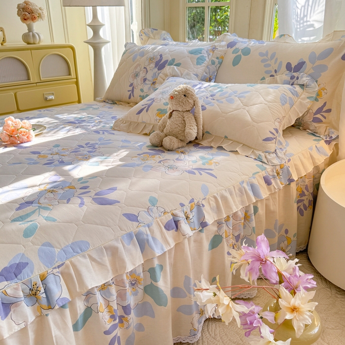 91家纺网 家纺一手货源 找家纺 美达2025全棉蕾丝小花边夹棉单床裙 如梦花季