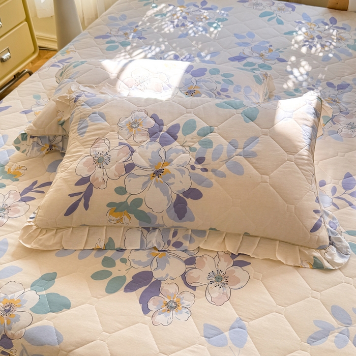 91家纺网 家纺一手货源 找家纺 美达2025全棉蕾丝小花边夹棉单床裙 如梦花季