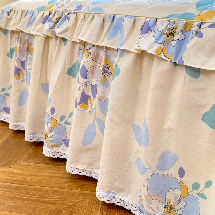 91家纺网 家纺一手货源 找家纺 美达2025全棉蕾丝小花边夹棉单床裙 如梦花季