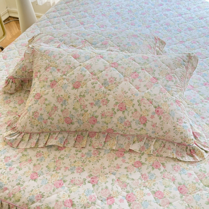 91家纺网 家纺一手货源 找家纺 美达2025全棉蕾丝小花边夹棉单床裙 嫣然花期-粉