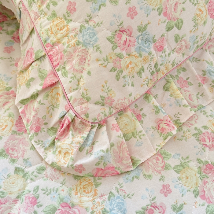 91家纺网 家纺一手货源 找家纺 美达2025全棉蕾丝小花边夹棉单床裙 嫣然花期-粉