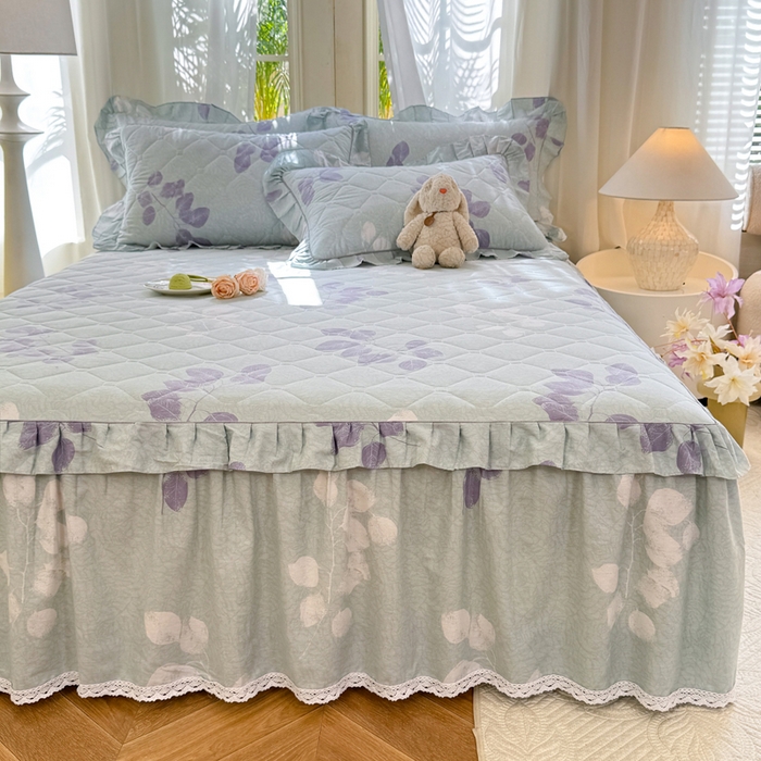 91家纺网 家纺一手货源 找家纺 美达2025全棉蕾丝小花边夹棉单床裙 瑶芳