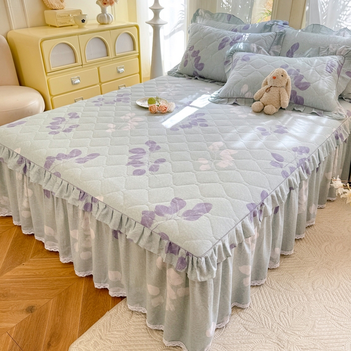 91家纺网 家纺一手货源 找家纺 美达2025全棉蕾丝小花边夹棉单床裙 瑶芳