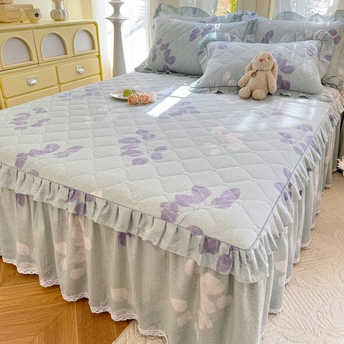 91家纺网 家纺一手货源 找家纺 美达2025全棉蕾丝小花边夹棉单床裙 瑶芳