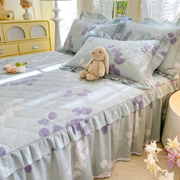 91家纺网 家纺一手货源 找家纺 美达2025全棉蕾丝小花边夹棉单床裙 瑶芳