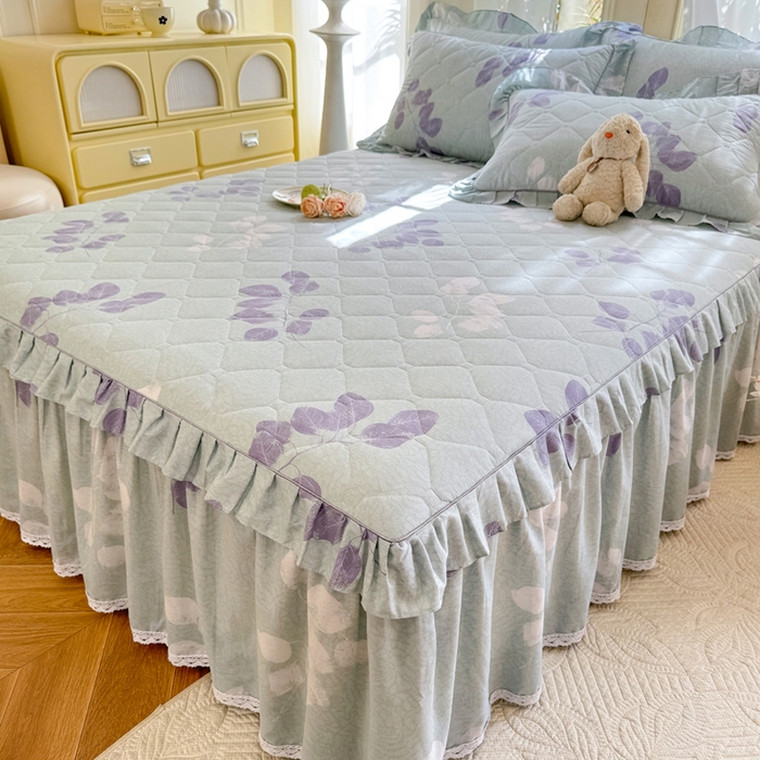 91家纺网 家纺一手货源 找家纺 美达2025全棉蕾丝小花边夹棉单床裙 瑶芳