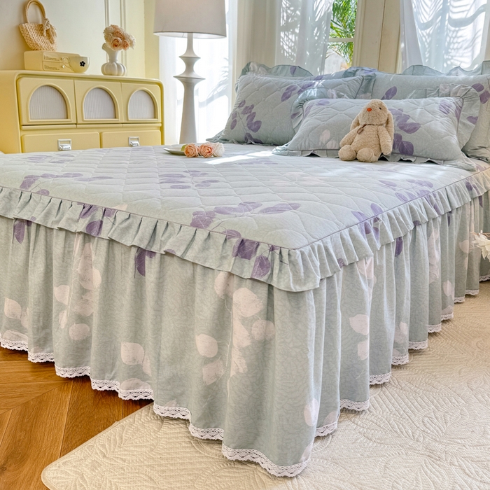 91家纺网 家纺一手货源 找家纺 美达2025全棉蕾丝小花边夹棉单床裙 瑶芳