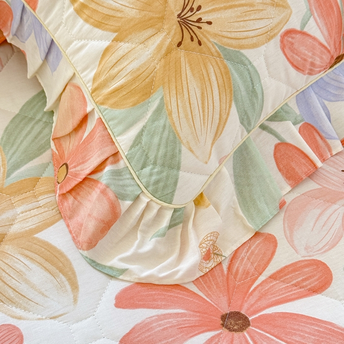 91家纺网 家纺一手货源 找家纺 美达2025全棉蕾丝小花边夹棉单床裙 云裳花谷