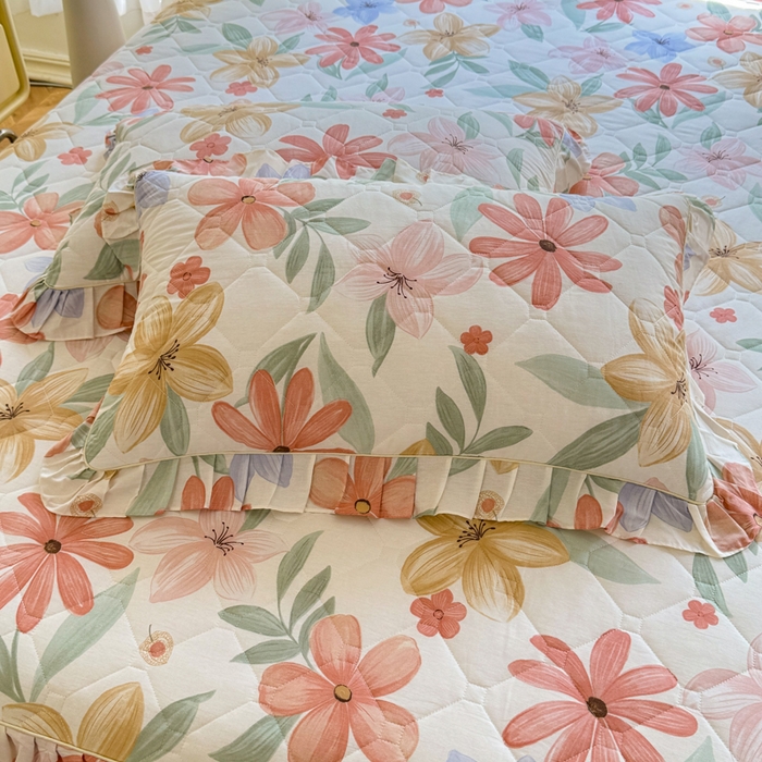 91家纺网 家纺一手货源 找家纺 美达2025全棉蕾丝小花边夹棉单床裙 云裳花谷