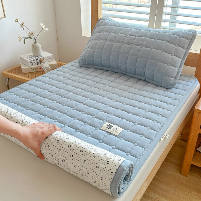 91家纺网 家纺一手货源 找家纺 梵朴 2025新款A类无印风水洗棉夹棉新疆棉花宿舍学生床垫床护垫 天空蓝