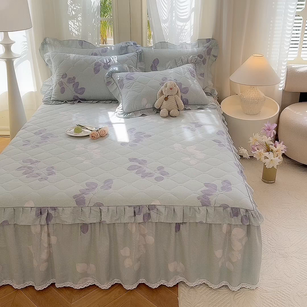 91家纺网 家纺一手货源 找家纺 美达2025全棉蕾丝小花边夹棉单床裙 瑶芳