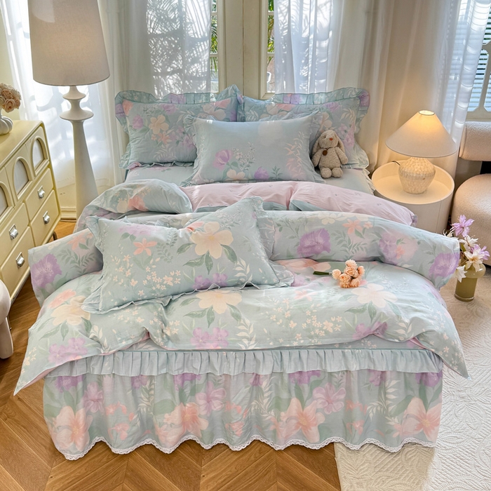 91家纺网 家纺一手货源 找家纺 （总）美达家纺2025全棉蕾丝小花边夹棉床裙四件套