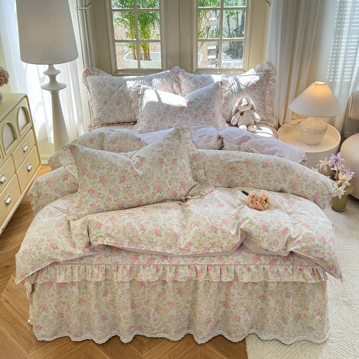 91家纺网 家纺一手货源 找家纺 （总）美达家纺2025全棉蕾丝小花边夹棉床裙四件套