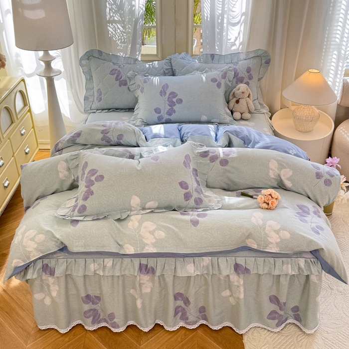 91家纺网 家纺一手货源 找家纺 美达家纺2025全棉蕾丝小花边夹棉床裙四件套 瑶芳