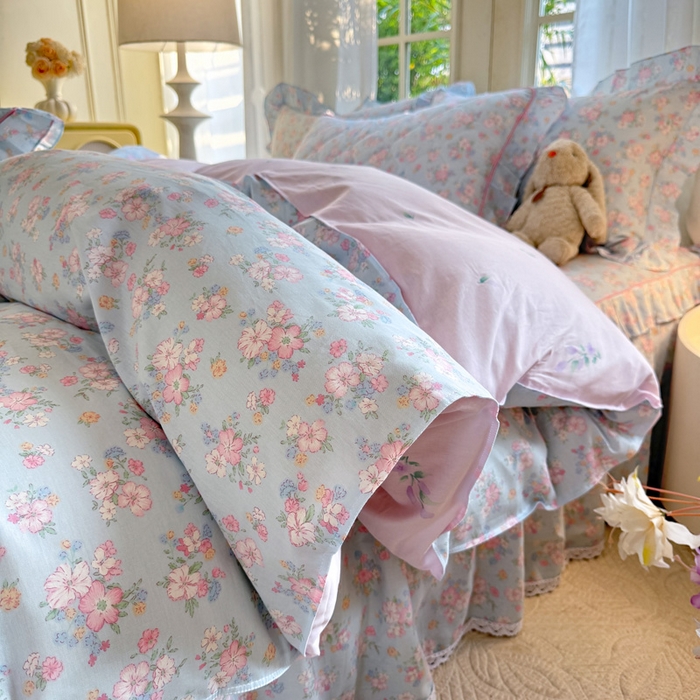 91家纺网 家纺一手货源 找家纺 美达家纺2025全棉蕾丝小花边夹棉床裙四件套 洛琳-兰