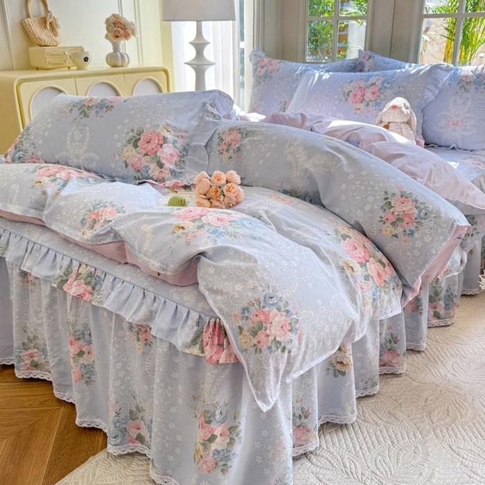 91家纺网 家纺一手货源 找家纺 美达家纺2025全棉蕾丝小花边夹棉床裙四件套 轻柔漫漫