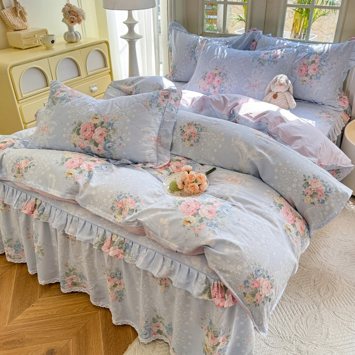 91家纺网 家纺一手货源 找家纺 美达家纺2025全棉蕾丝小花边夹棉床裙四件套 轻柔漫漫