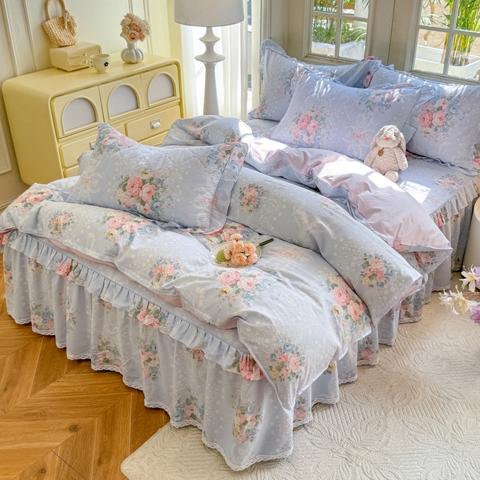 91家纺网 家纺一手货源 找家纺 美达家纺2025全棉蕾丝小花边夹棉床裙四件套 轻柔漫漫