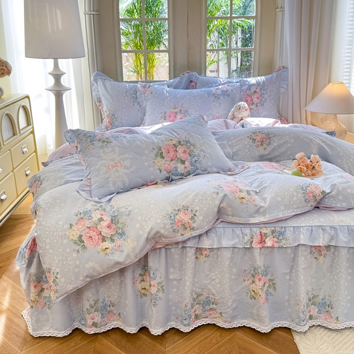 91家纺网 家纺一手货源 找家纺 美达家纺2025全棉蕾丝小花边夹棉床裙四件套 轻柔漫漫