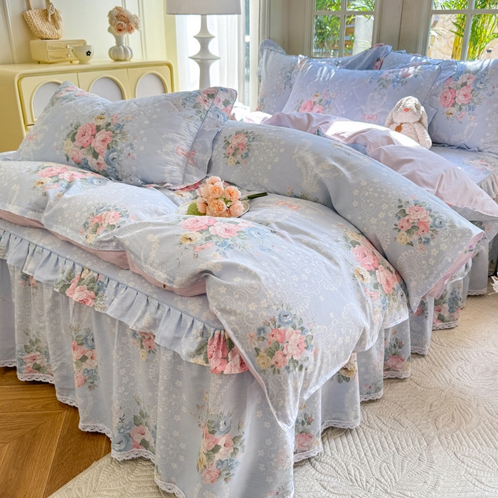 91家纺网 家纺一手货源 找家纺 美达家纺2025全棉蕾丝小花边夹棉床裙四件套 轻柔漫漫