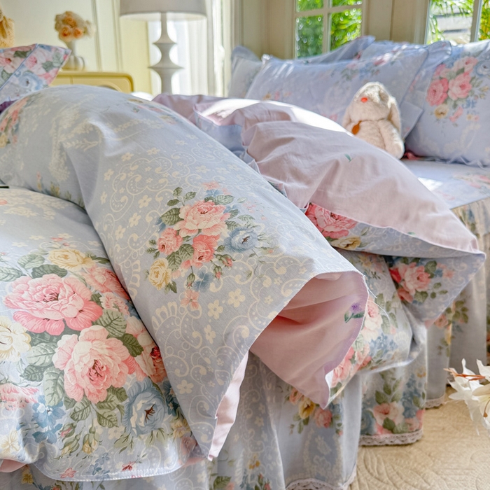 91家纺网 家纺一手货源 找家纺 美达家纺2025全棉蕾丝小花边夹棉床裙四件套 轻柔漫漫