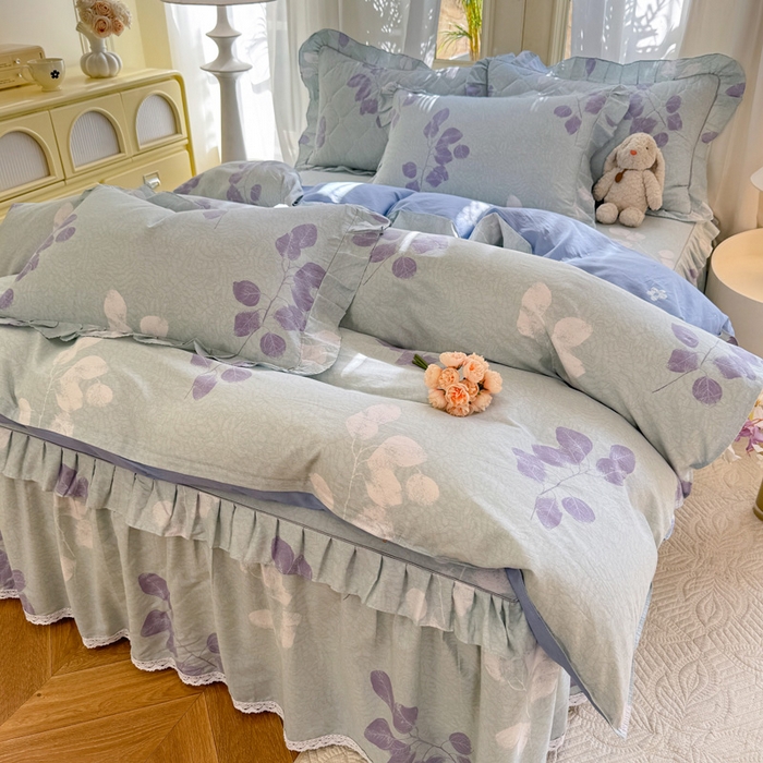 91家纺网 家纺一手货源 找家纺 美达家纺2025全棉蕾丝小花边夹棉床裙四件套 瑶芳