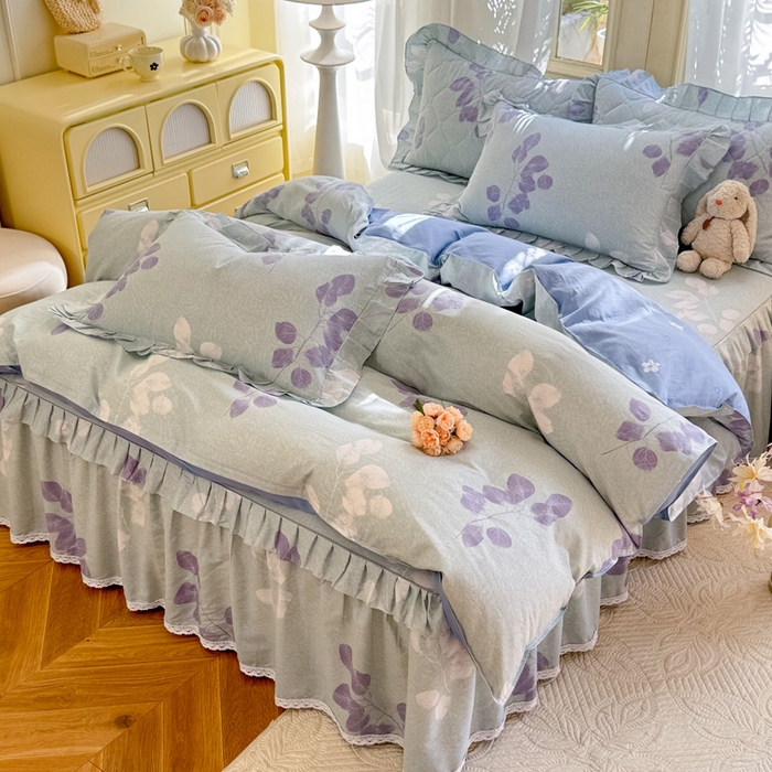 91家纺网 家纺一手货源 找家纺 美达家纺2025全棉蕾丝小花边夹棉床裙四件套 瑶芳