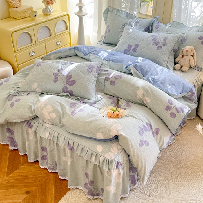 91家纺网 家纺一手货源 找家纺 美达家纺2025全棉蕾丝小花边夹棉床裙四件套 瑶芳