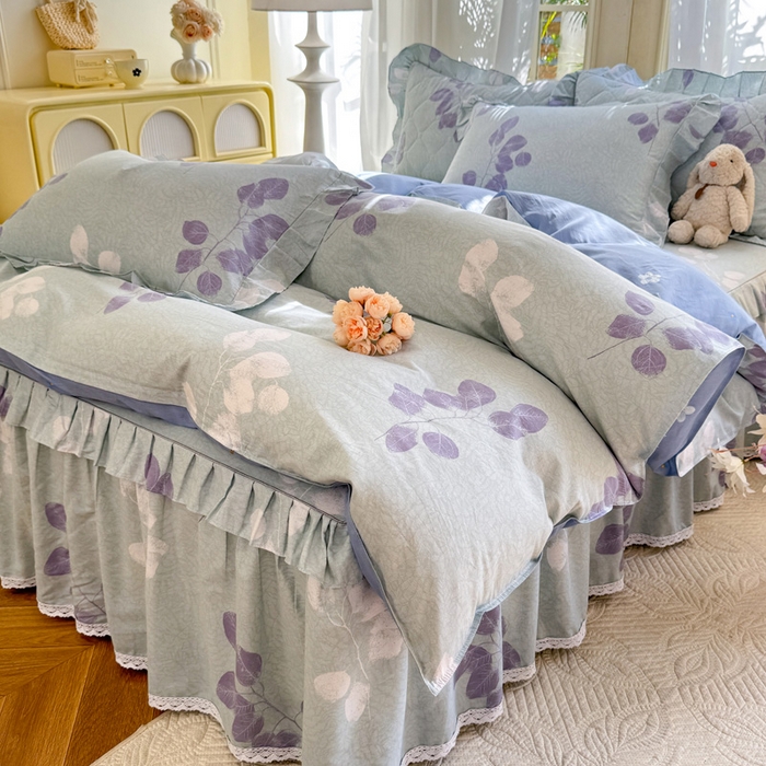 91家纺网 家纺一手货源 找家纺 美达家纺2025全棉蕾丝小花边夹棉床裙四件套 瑶芳