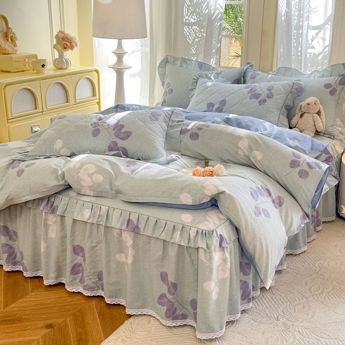 91家纺网 家纺一手货源 找家纺 美达家纺2025全棉蕾丝小花边夹棉床裙四件套 瑶芳