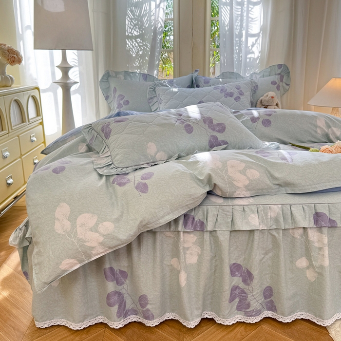 91家纺网 家纺一手货源 找家纺 美达家纺2025全棉蕾丝小花边夹棉床裙四件套 瑶芳