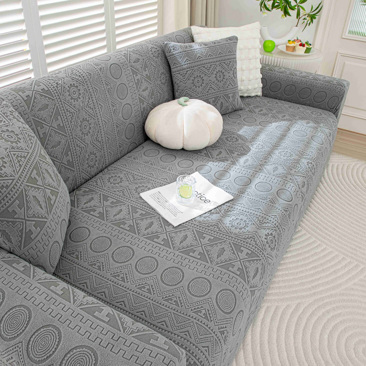 91家纺网 家纺一手货源 找家纺 沐沐家纺 2026新款波西米亚沙发套 浅灰