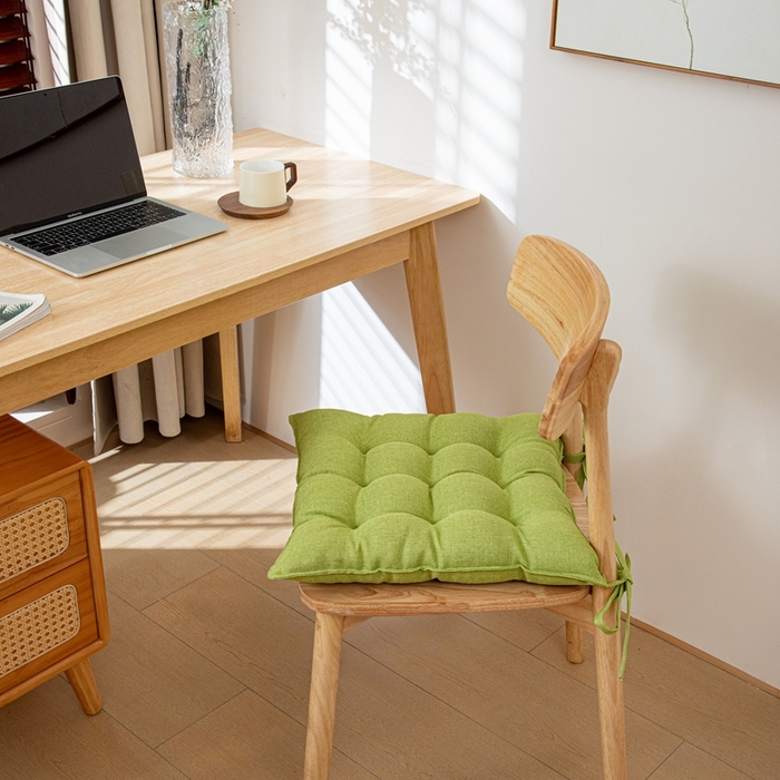 91家纺网 家纺一手货源 找家纺 沐沐家纺 2026新款棉麻竹节椅子垫 青草绿