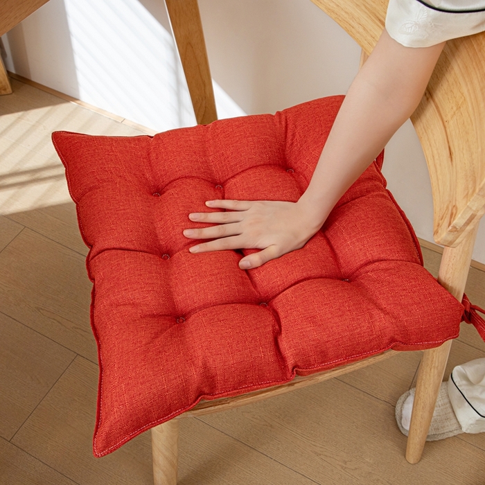 91家纺网 家纺一手货源 找家纺 沐沐家纺 2026新款棉麻竹节椅子垫 玛瑙红