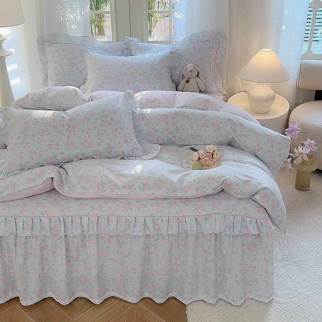 91家纺网 家纺一手货源 找家纺 （总）美达家纺2025全棉蕾丝小花边夹棉床裙四件套
