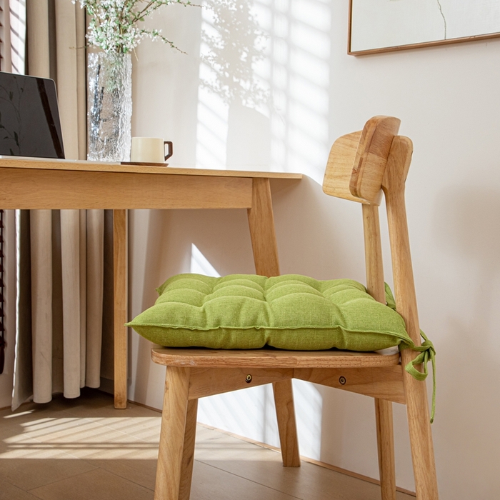 91家纺网 家纺一手货源 找家纺 沐沐家纺 2026新款棉麻竹节椅子垫 青草绿