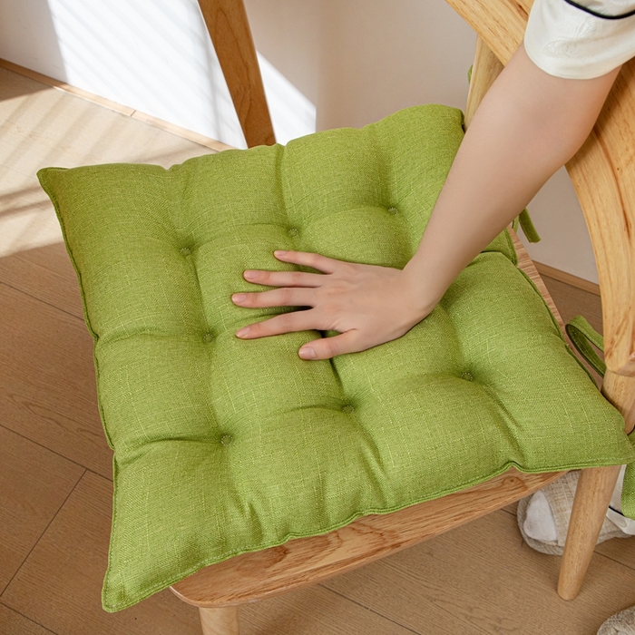 91家纺网 家纺一手货源 找家纺 沐沐家纺 2026新款棉麻竹节椅子垫 青草绿