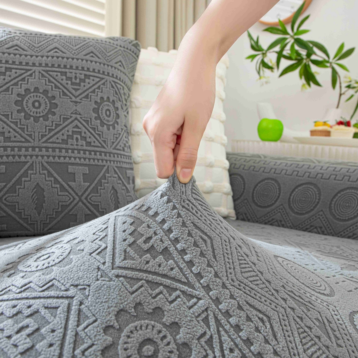 91家纺网 家纺一手货源 找家纺 沐沐家纺 2026新款波西米亚沙发套 浅灰