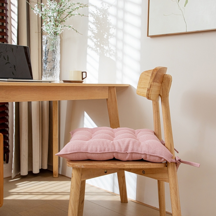 91家纺网 家纺一手货源 找家纺 沐沐家纺 2026新款棉麻竹节椅子垫 樱花粉