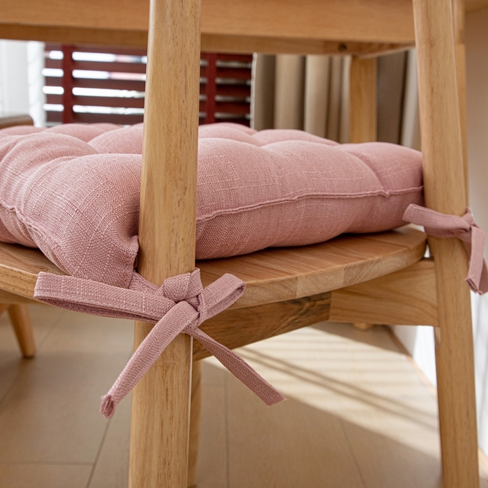 91家纺网 家纺一手货源 找家纺 沐沐家纺 2026新款棉麻竹节椅子垫 樱花粉