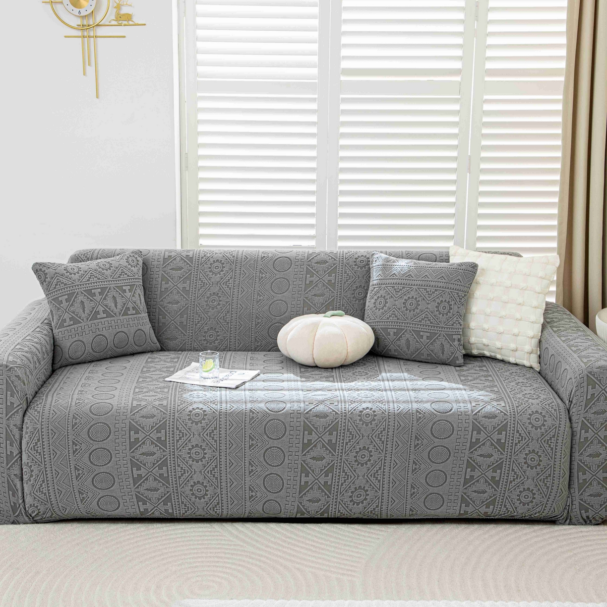 91家纺网 家纺一手货源 找家纺 沐沐家纺 2026新款波西米亚沙发套 浅灰