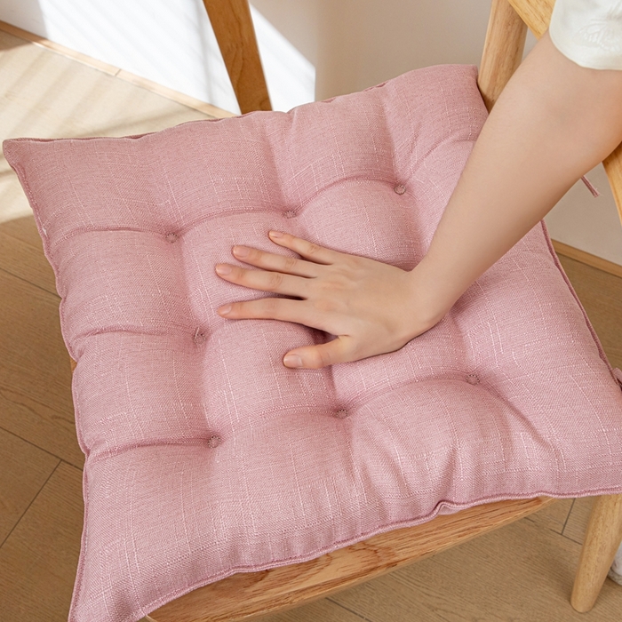 91家纺网 家纺一手货源 找家纺 沐沐家纺 2026新款棉麻竹节椅子垫 樱花粉