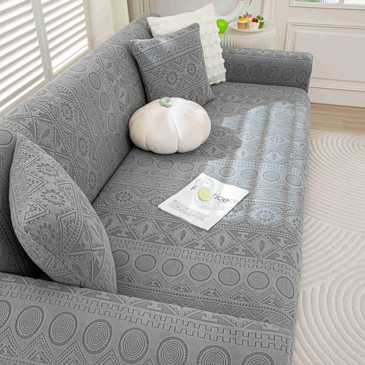 91家纺网 家纺一手货源 找家纺 沐沐家纺 2026新款波西米亚沙发套 浅灰