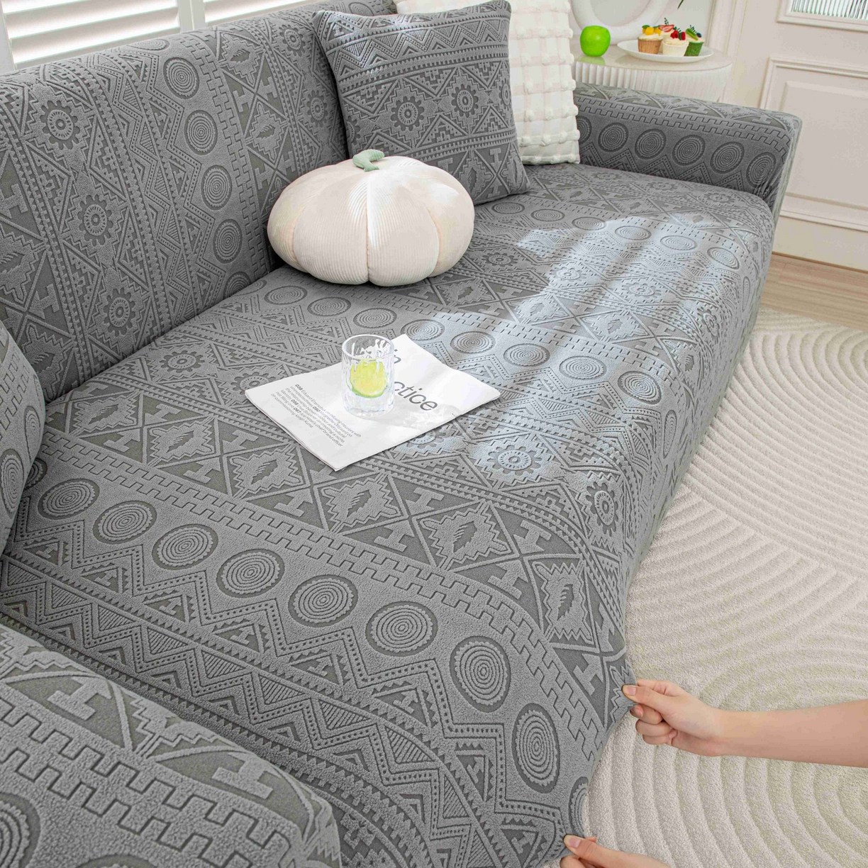 91家纺网 家纺一手货源 找家纺 沐沐家纺 2026新款波西米亚沙发套 浅灰