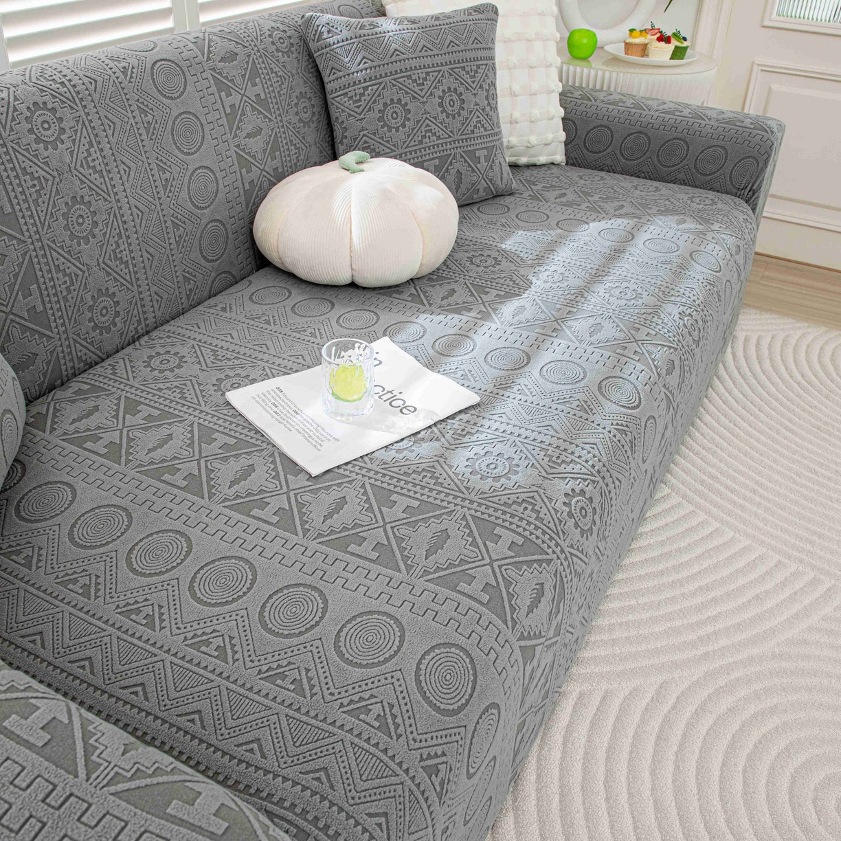 91家纺网 家纺一手货源 找家纺 沐沐家纺 2026新款波西米亚沙发套 浅灰