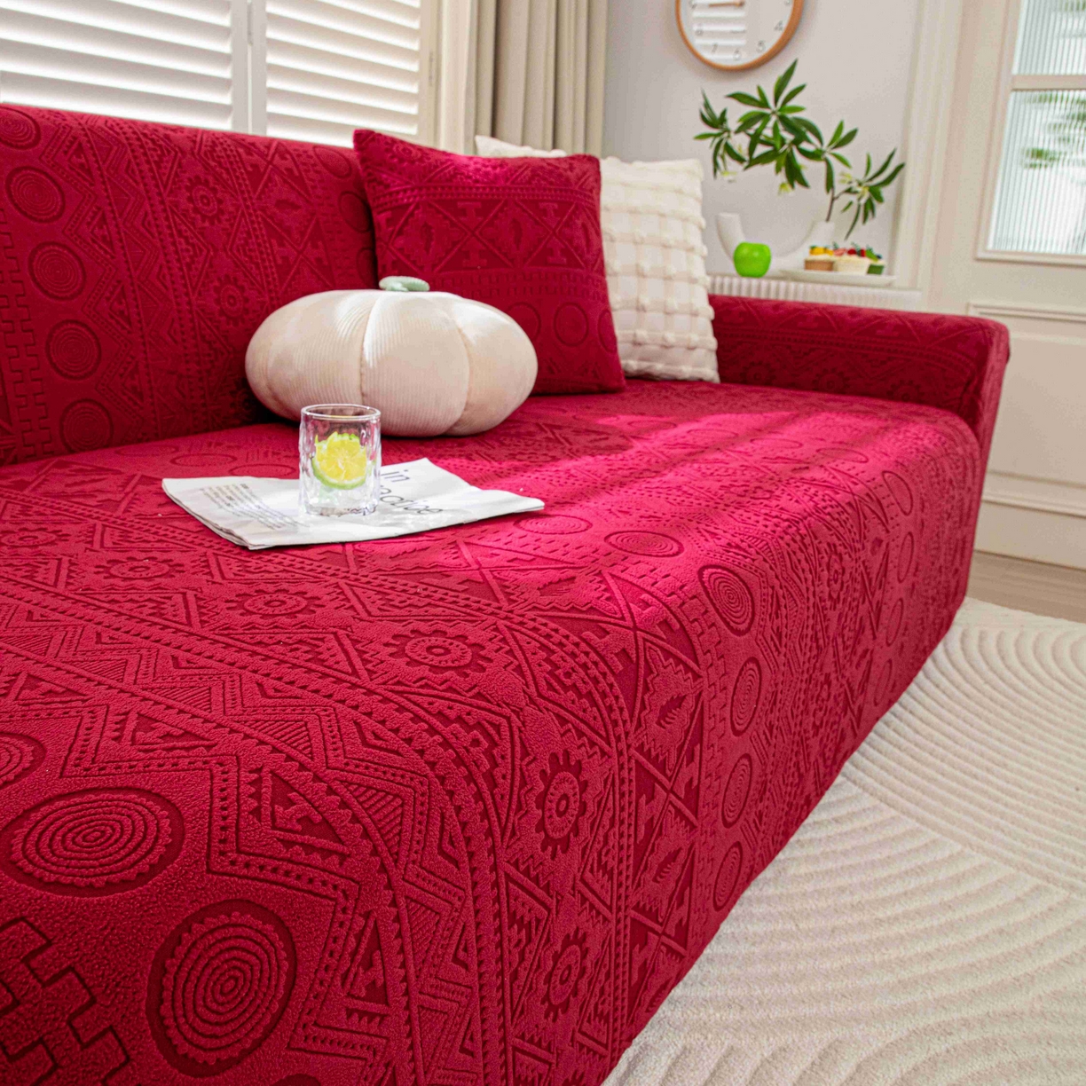 91家纺网 家纺一手货源 找家纺 沐沐家纺 2026新款波西米亚沙发套 红色