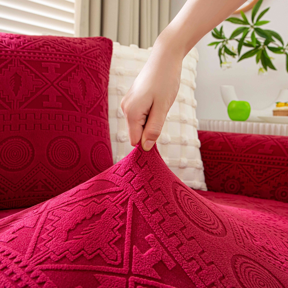 91家纺网 家纺一手货源 找家纺 沐沐家纺 2026新款波西米亚沙发套 红色