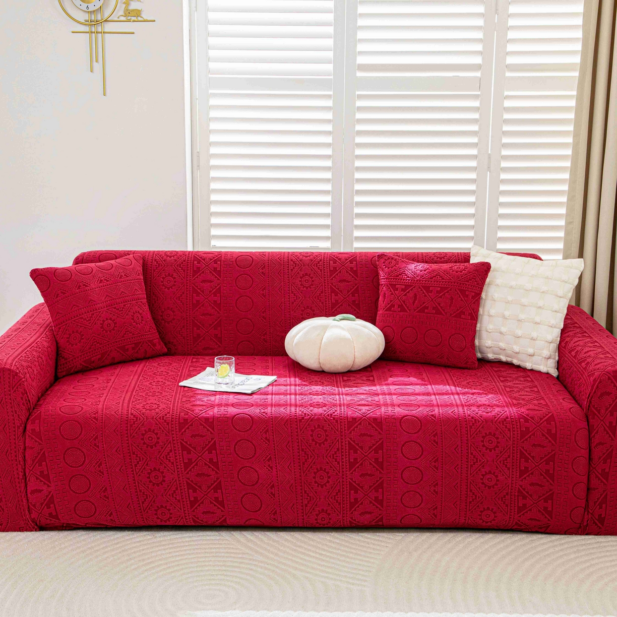 91家纺网 家纺一手货源 找家纺 沐沐家纺 2026新款波西米亚沙发套 红色