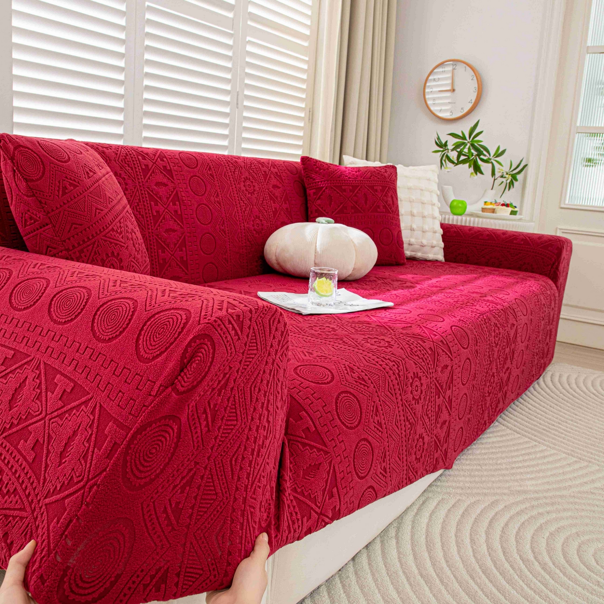 91家纺网 家纺一手货源 找家纺 沐沐家纺 2026新款波西米亚沙发套 红色